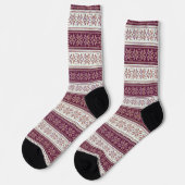 Lila Violet-Schneeflocken-Streifenmuster Socken (Linkes Detail)