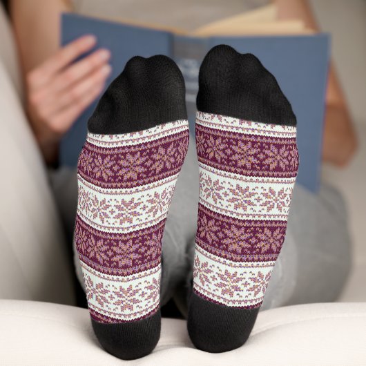 Lila Violet-Schneeflocken-Streifenmuster Socken (Unterseite)