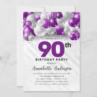 Lila Violet Silver Ballon Glitzer 90. Geburtstag