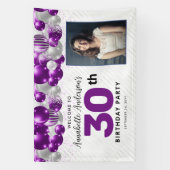 Lila Violet Silver Balloon Glitzer Foto Willkommen Banner (Vertikal)