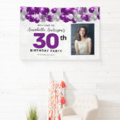 Lila Violet Silver Balloon Glitzer Foto Willkommen Banner (InSitu)