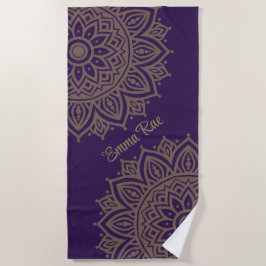 Lila Violet & Tan Gold Mandala Blume Strandtuch