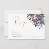 Lila Violet Watercolor Bouquet Gold Script RSVP Karte (Vorderseite)