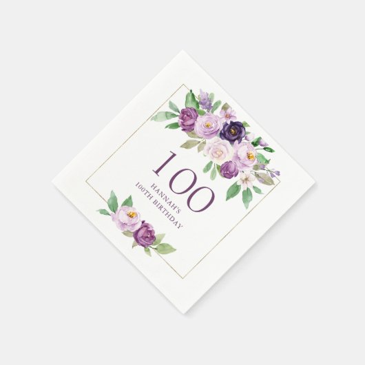 Lila | Violetflora 100. Geburtstag Serviette (Ecke)