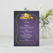 Lila Violetmenü von Gelben Rosen Menükarte (Stehend Vorderseite)