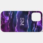 Lila Violett Agate Modernes Mit Monogramm Case-Mate iPhone Hülle (Rückseite (Horizontal))