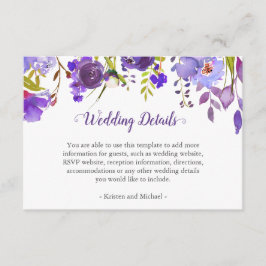 Lila Violett-Blume Hochzeitdetails Empfang Begleitkarte