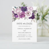 Lila Violett-Blumenwetterwetterhochzeit Save The Date (Stehend Vorderseite)