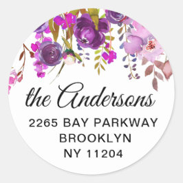Lila Violett Floral Rücksendeadresse Umschlag Aufk Runder Aufkleber