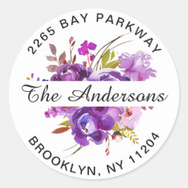 Lila Violett Floral Rücksendeadresse Umschlag Aufk Runder Aufkleber