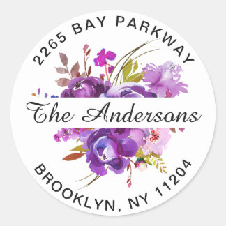 Lila Violett Floral Rücksendeadresse Umschlag Aufk Runder Aufkleber