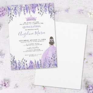 Lila Violett Funkelnde Tiara Florale Quinceañera Einladung