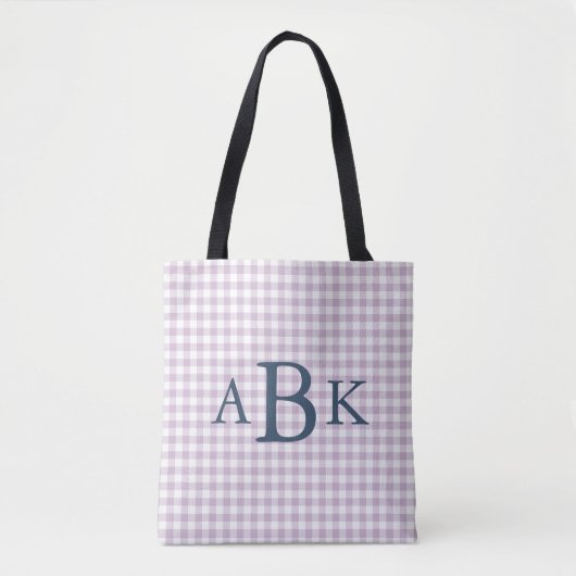 Lila Violett Gingham Monogramm Tasche (Vorderseite)