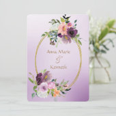 Lila Violett-Hochzeit in Gold-Doppelrahmen Einladung (Stehend Vorderseite)