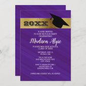 Lila Violett mit Gold und Graduierungskappen-Party Einladung (Vorne/Hinten)