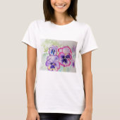 Lila Violett-Pansy Wasserfarben-Malerei T Shirt (Vorderseite)