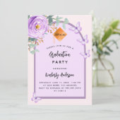 Lila Violett-Rosa-Blumenzarge Graduierungspartei Einladung (Stehend Vorderseite)
