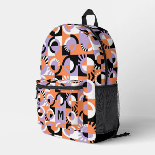 Lila Violett Schwarze Pfirsich Orange Midcentury K Bedruckter Rucksack
