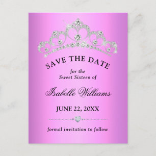 Lila Violett Sweet 16 Save The Date Postkarte