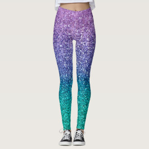 Lila Violett & Türkis Grün Funkelnder Glitter Leggings