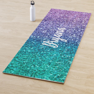 Lila Violett & Türkis Grüner Funkelnder Glitter Yogamatte