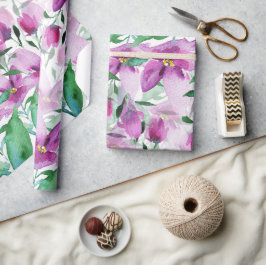 Lila Violett Wasserfarbe Blütenhandbemalt Geschenkpapier
