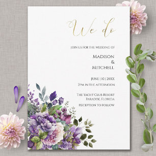 Lila Violett-Wasserfarben-Bouquet-Goldhochzeit Einladung