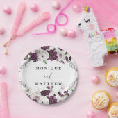 Lila Violett Weiße Rosen Silver Geometric Wedding Pappteller (Party)