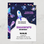 Lila Violett Weltraum Einladung zum Geburtstag (Vorne/Hinten)
