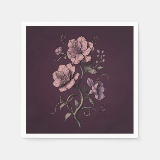 Lila-violette Anemonenblume Dunkle Botanik Serviette (Vorderseite)