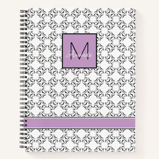 Lila Violette auf Schwarz-Weiß-Muster Notizblock (Vorderseite)