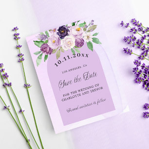 Lila violette Blumen Budget-Hochzeit Save-the-Date Flyer