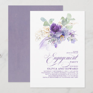 Lila violette florale botanische Verlobungsfeier Einladung