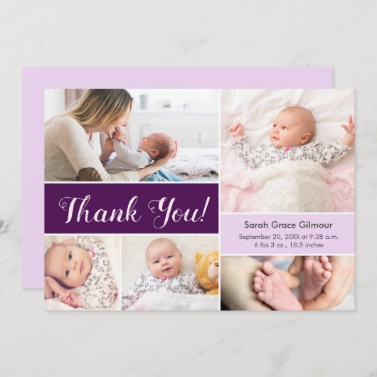 Lila violette Foto-Collage Dankeskarte (Vorne/Hinten)