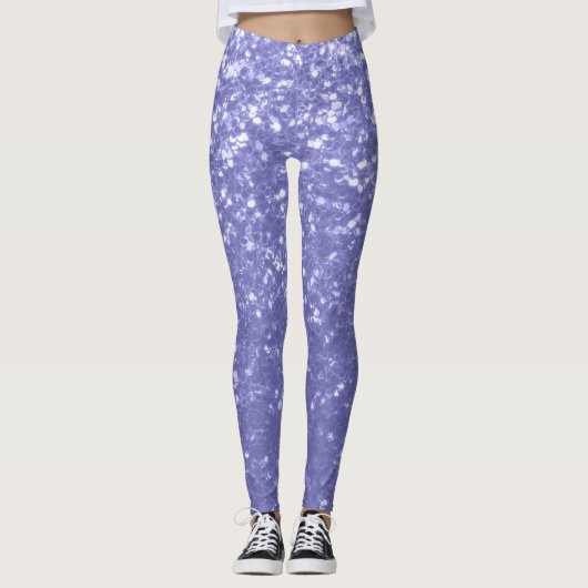 Lila violette Imitate Glitzern Glitzer Ihr Name Leggings (Vorderseite)