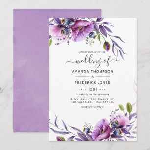 Lila Violette Mohn Blumen Hochzeit Einladung