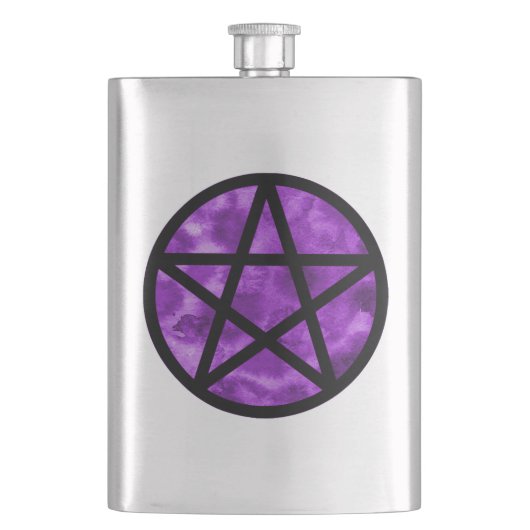 Lila violette Pentagramm-Flasche Flachmann (Vorderseite)
