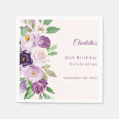 Lila violette rosa Blumen Geburtstag Serviette (Vorderseite)