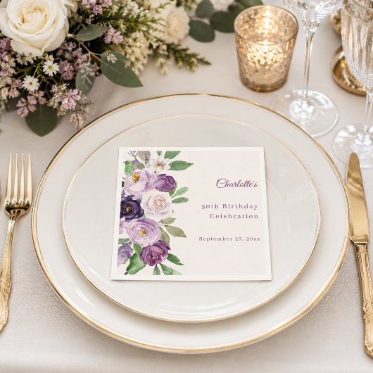 Lila violette rosa Blumen Geburtstag Serviette