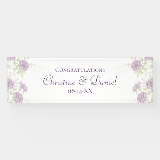 Lila violette Rosenhochzeit Banner (Horizontal)
