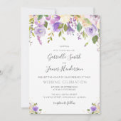 lila, violette und pfirsichfarbene Hochzeit Einladung (Vorderseite)