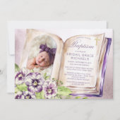 Lila Violetten Arched Foto Einzigartige Taufe Einladung (Vorderseite)