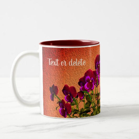Lila Violetten auf Personalisiertem Papier Zweifarbige Tasse (Links)