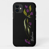 Lila Violetten Blumenschwarz Case-Mate iPhone Hülle (Rückseite)