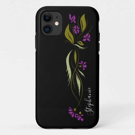 Lila Violetten Blumenschwarz Case-Mate iPhone Hülle (Rückseite)