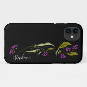 Lila Violetten Blumenschwarz Case-Mate iPhone Hülle (Rückseite (Horizontal))