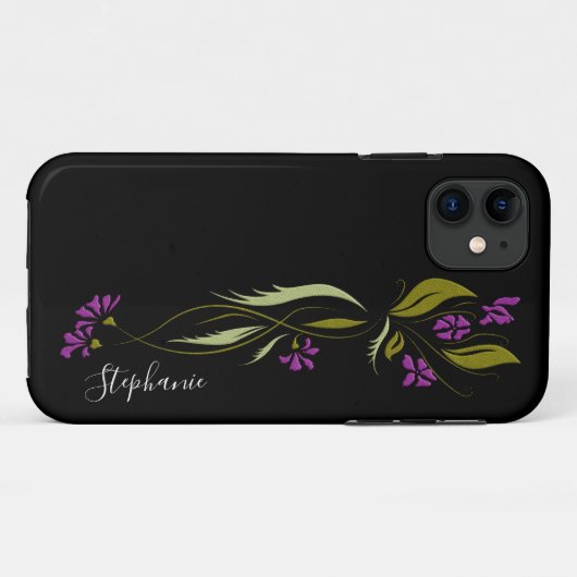 Lila Violetten Blumenschwarz Case-Mate iPhone Hülle (Rückseite (Horizontal))