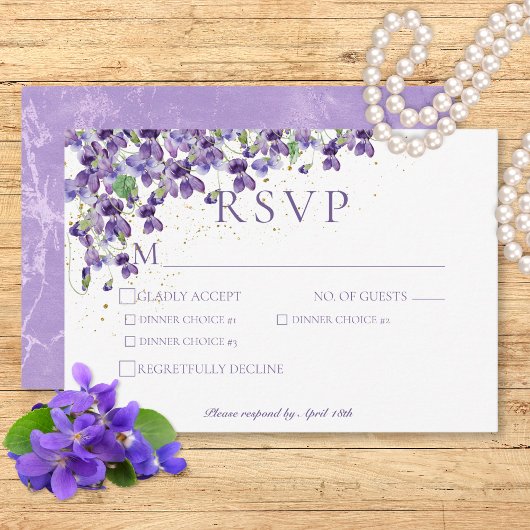 Lila Violetten Hochzeitsessen RSVP Karte