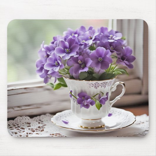 Lila Violetten im alten Teacup Mousepad (Vorne)