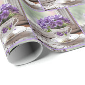 Lila Violetten im Retro-Teacup Geschenkpapier (Rolleneckpunkt)